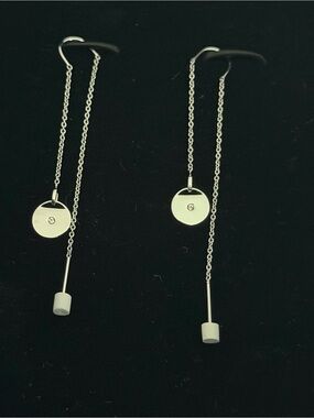 Swarovski Minimalist Silver Drop Disk Earrings with White Accents NIB